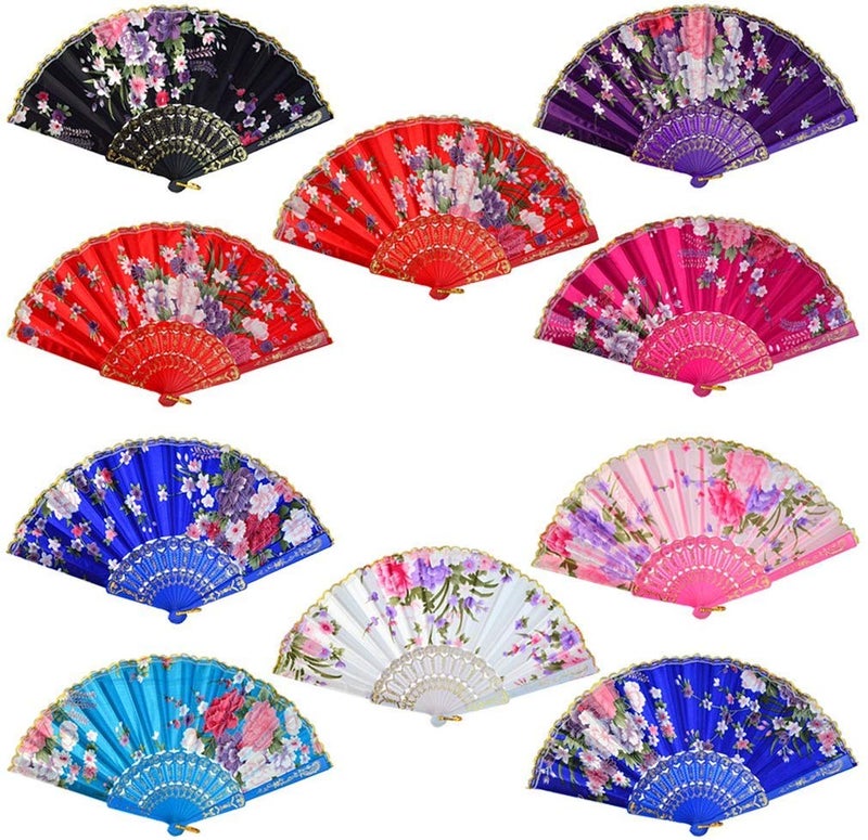 Western Era Multicolour Silk Plastic Retro Handheld Folding Chinese Vintage Fan for Girls Women 15 x 82 Set of 8 Vintage Design Silk Material Home Office Summer - Image 1
