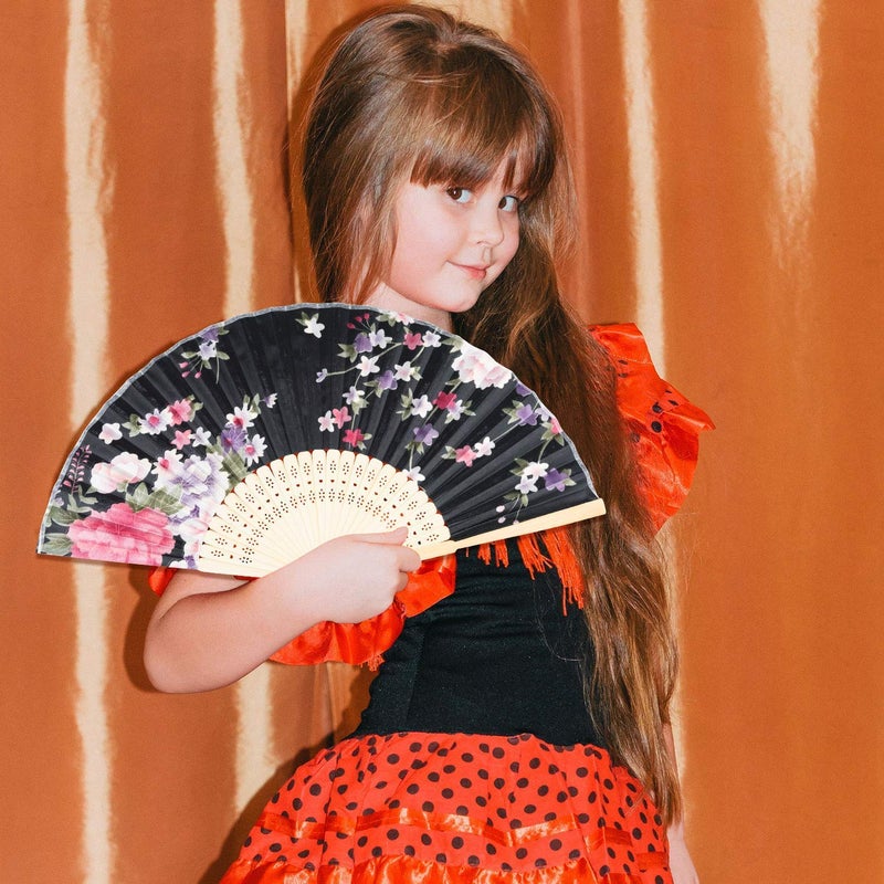 Western Era Multicolour Silk Plastic Retro Handheld Folding Chinese Vintage Fan for Girls Women 15 x 82 Set of 8 Vintage Design Silk Material Home Office Summer - Image 3