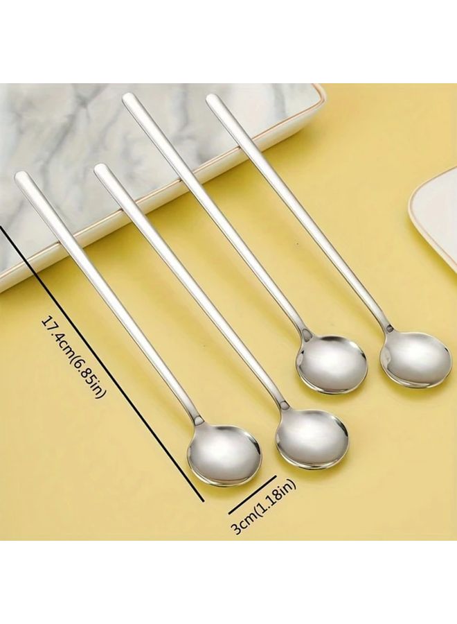 4pcs Silver Stainless Steel Long Handle Teaspoons For Coffee Tea Mixing Durable Kitchen Accessories - Image 4