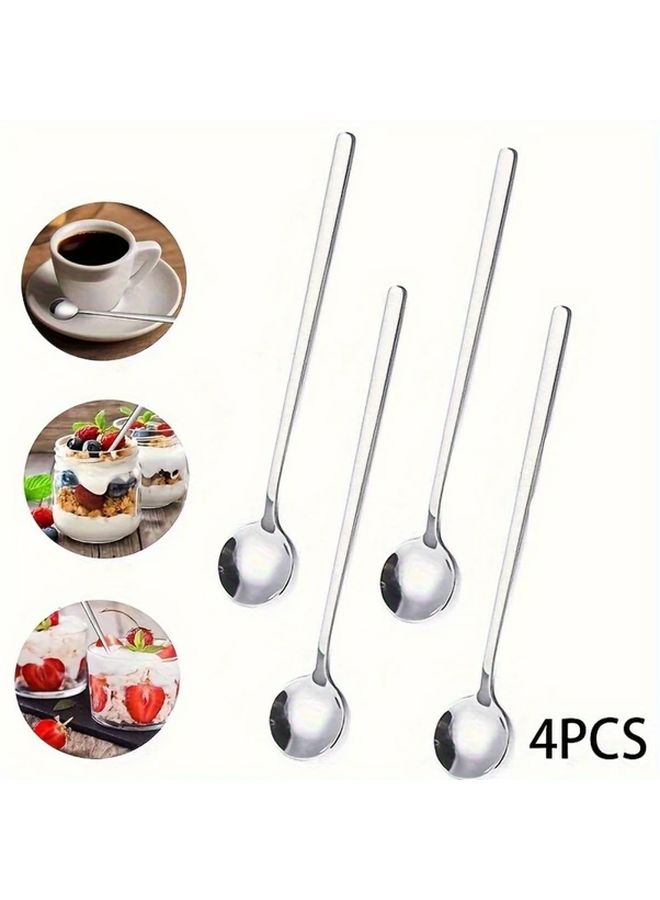 4pcs Silver Stainless Steel Long Handle Teaspoons For Coffee Tea Mixing Durable Kitchen Accessories - Image 3