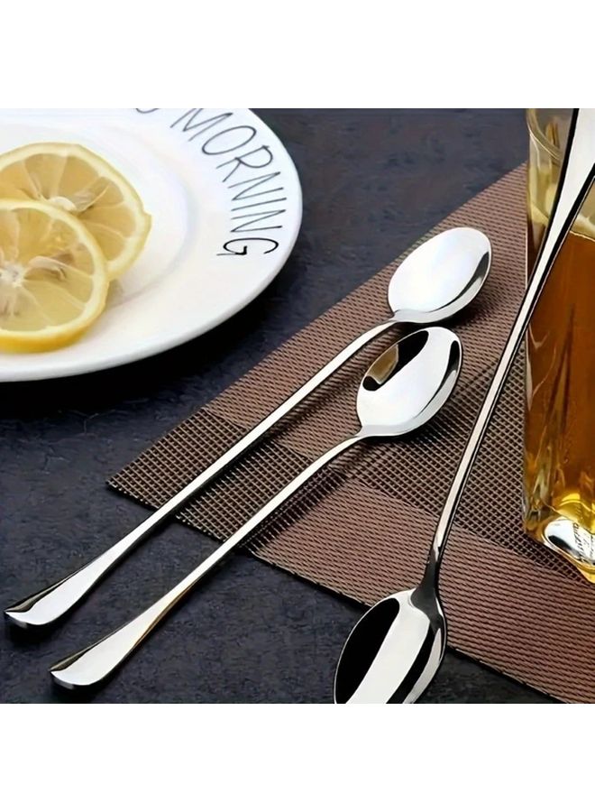 4pcs Silver Stainless Steel Long Handle Teaspoons For Coffee Tea Mixing Durable Kitchen Accessories - Image 5
