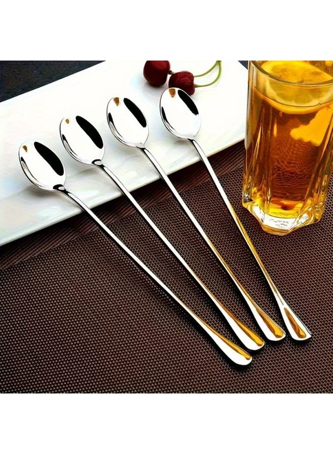 4pcs Silver Stainless Steel Long Handle Teaspoons For Coffee Tea Mixing Durable Kitchen Accessories - Image 2