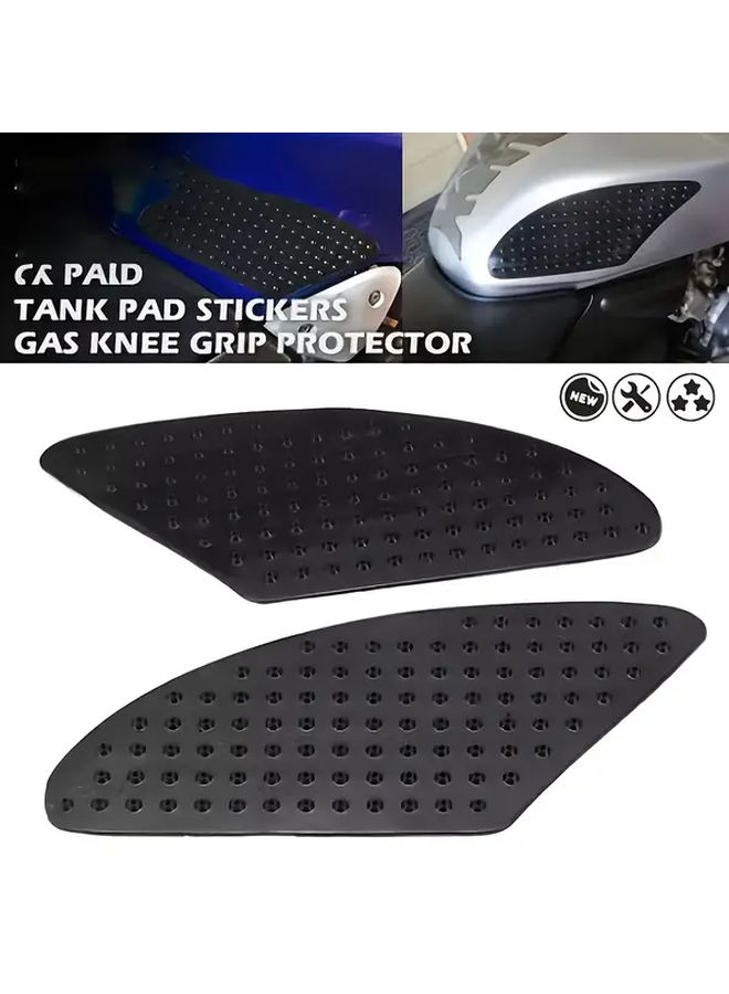 Black Motorcycle Tank Anti Slip Stickers And Knee Pads 2pcs Set - Image 1
