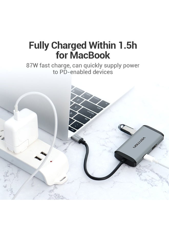 VENTION Type-C to HDMI/USB3.0*3/RJ45/PD Converter 0.15M Gray Metal Type Model # CNCHB