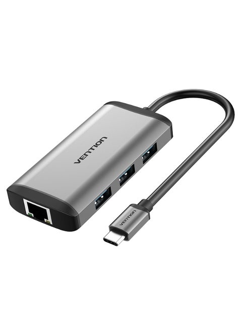 VENTION Type-C to HDMI/USB3.0*3/RJ45/PD Converter 0.15M Gray Metal Type Model # CNCHB
