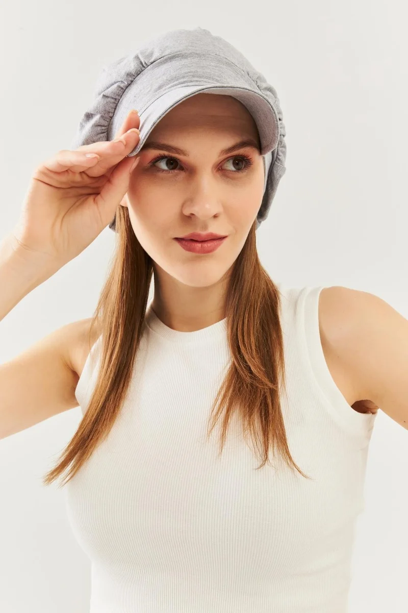Butikgiz Gray Women's 4 Seasons Cotton, Ultra Soft, Lightweight, Anti-Sweat, Stylish, Trendy Cap and Combed Cotton Hat with Visor