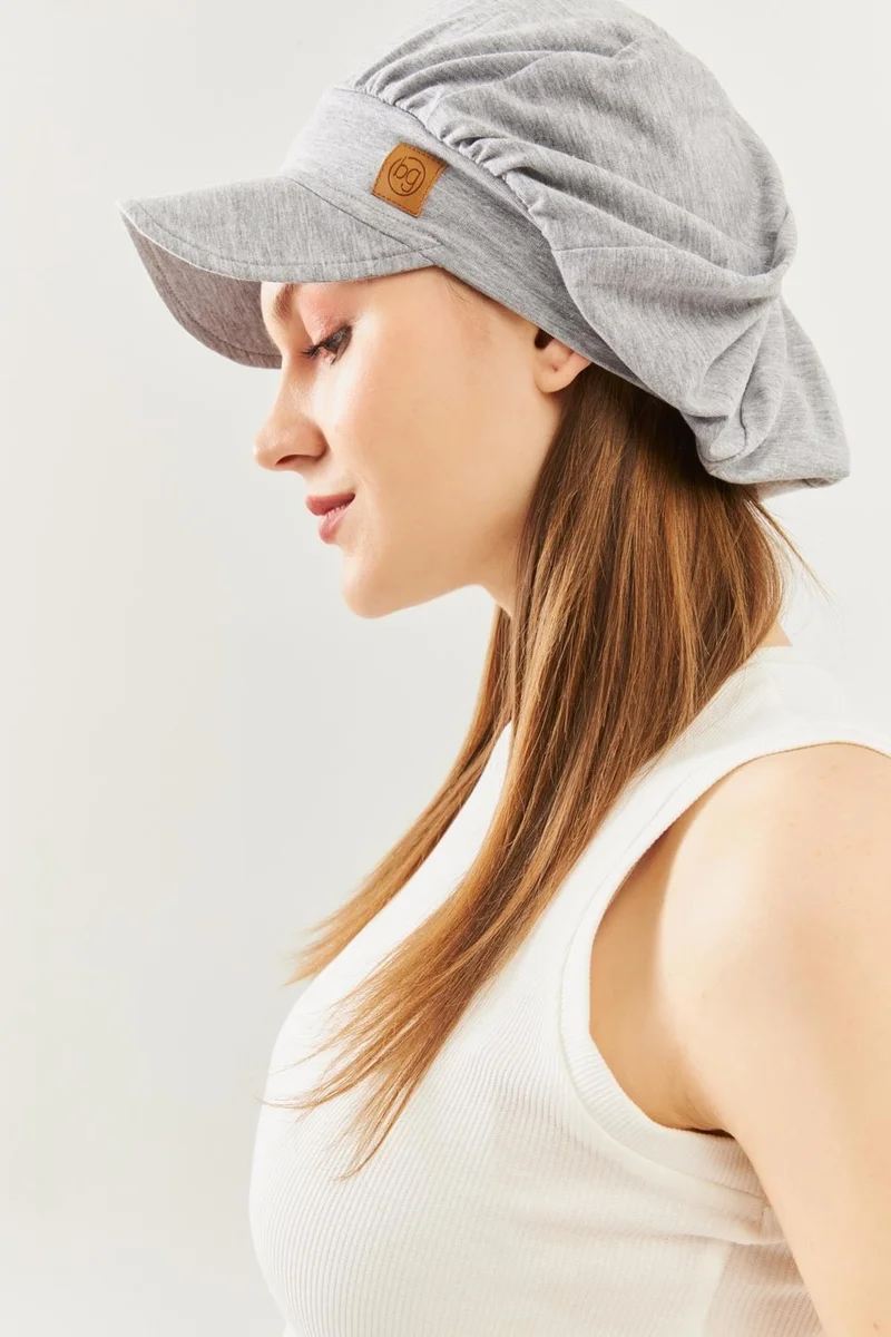 Butikgiz Gray Women's 4 Seasons Cotton, Ultra Soft, Lightweight, Anti-Sweat, Stylish, Trendy Cap and Combed Cotton Hat with Visor