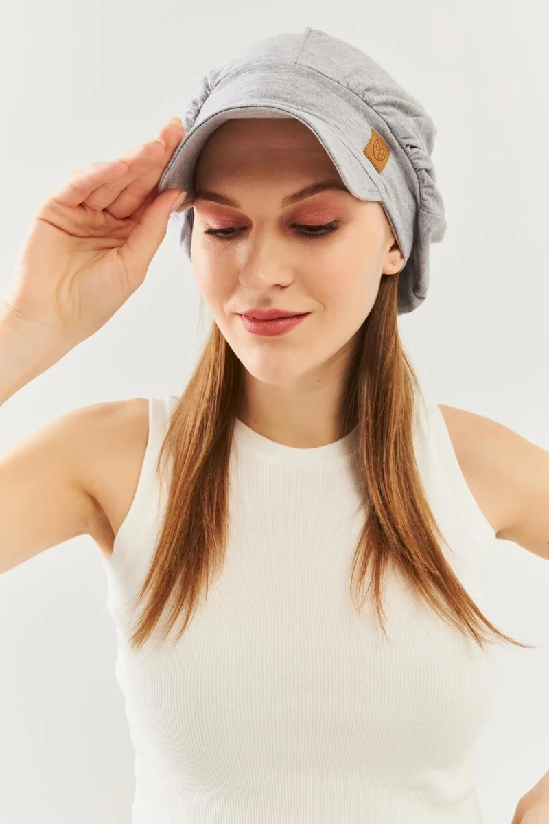 Butikgiz Gray Women's 4 Seasons Cotton, Ultra Soft, Lightweight, Anti-Sweat, Stylish, Trendy Cap and Combed Cotton Hat with Visor