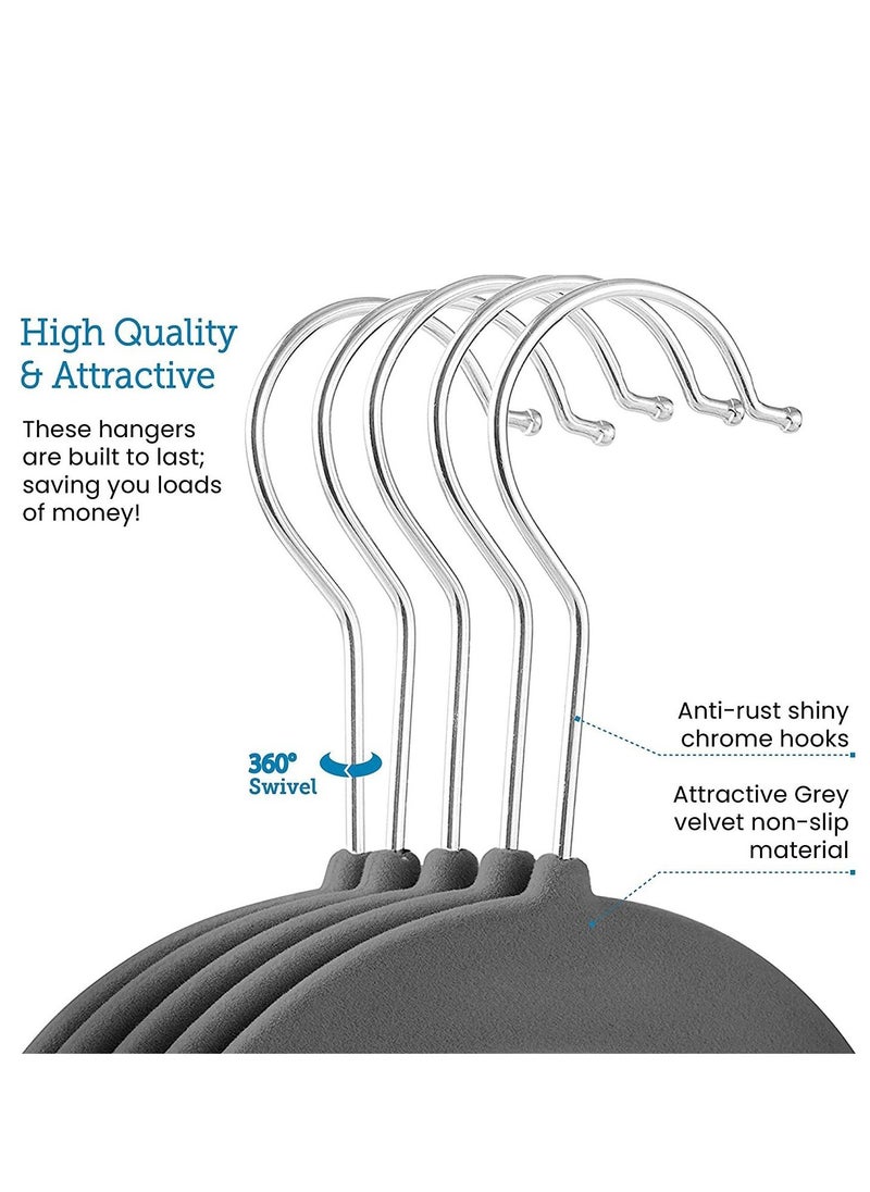 TYCOM Non-Slip Velvet Hangers Suit Hangers 30 Pack Ultra Thin Space Saving 360 Degree Swivel Hook Clothes Hangers Hold Up to 10 Lbs for Coats Jackets Pants Dress Clothe 30p Grey.  - Image 2
