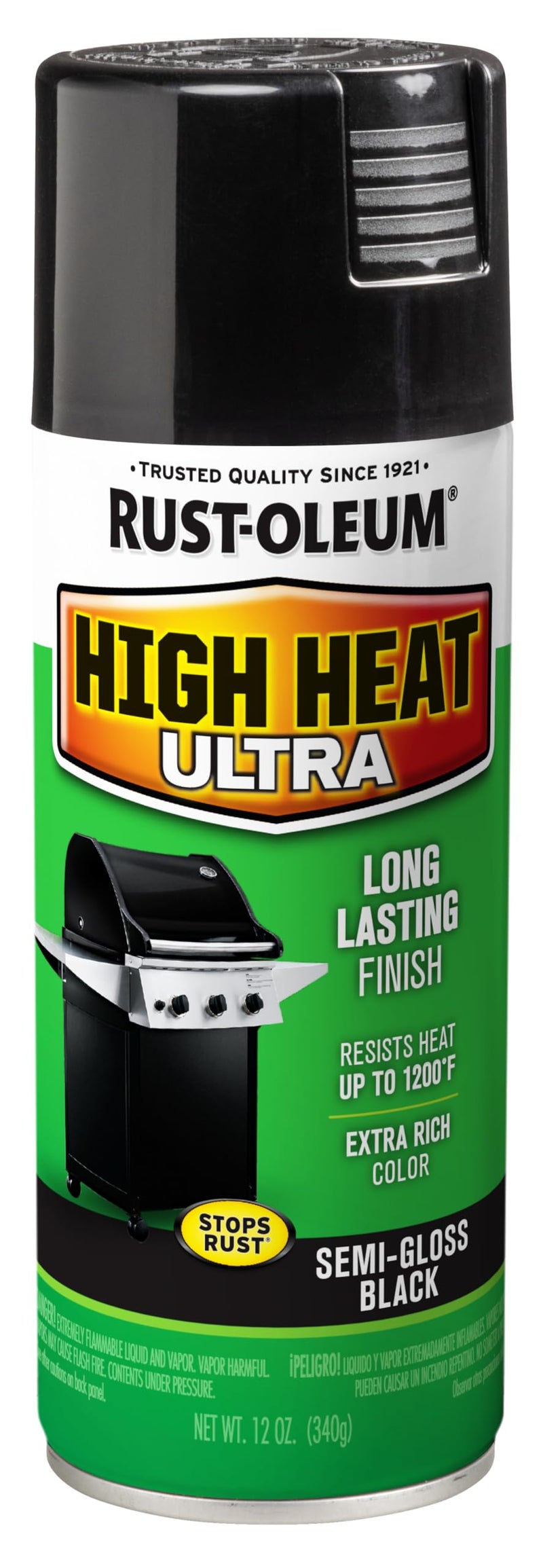 RUST-OLEUM رش طلاء رست-أوليوم 241169 عالي الحرارة ألترا إيناميل، أسود، 12 أونصة، (عبوة من 1) - Image 1