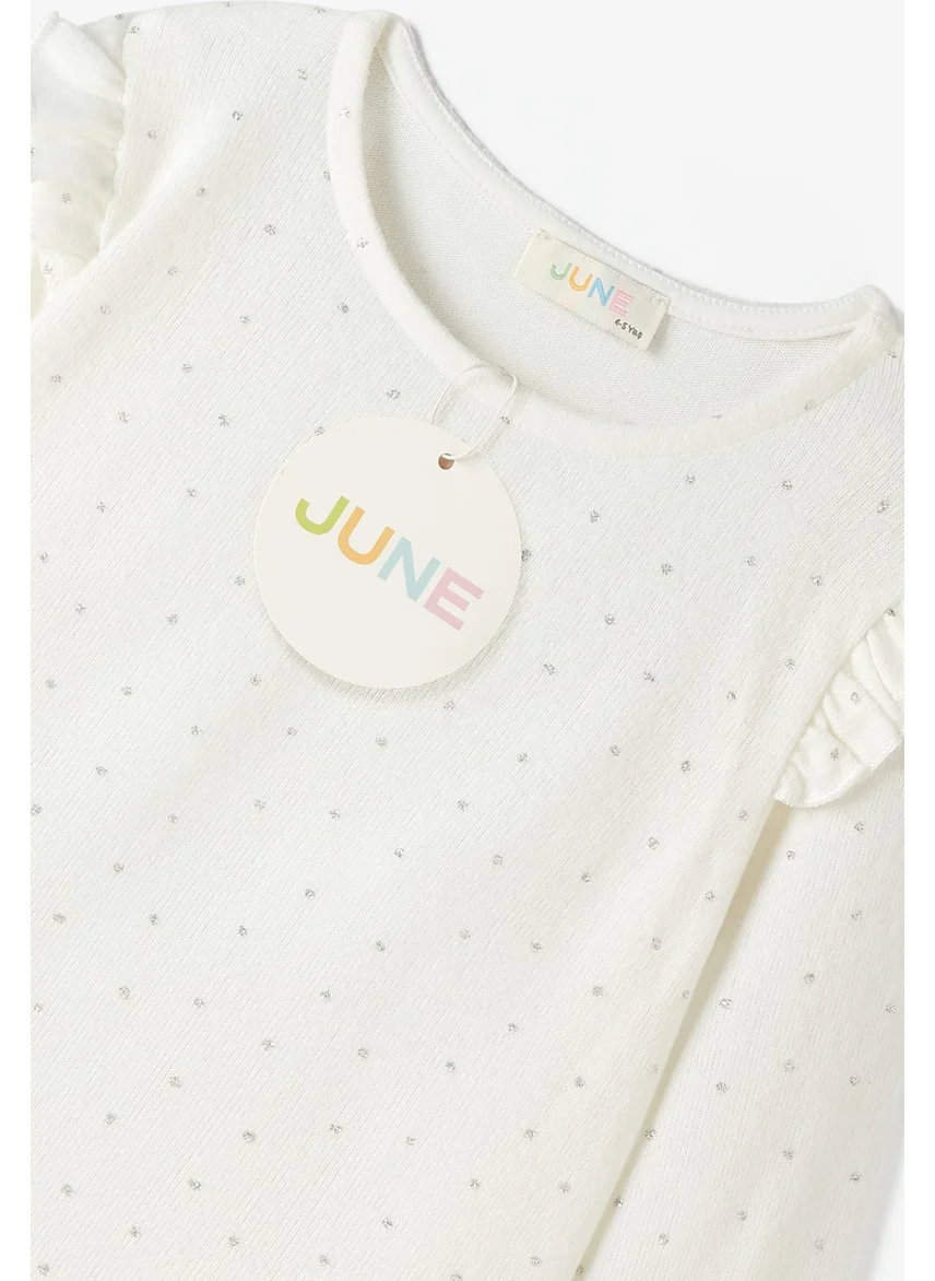 جون Child Girls Glitter Printed Soft Textured Ruffle Blouse