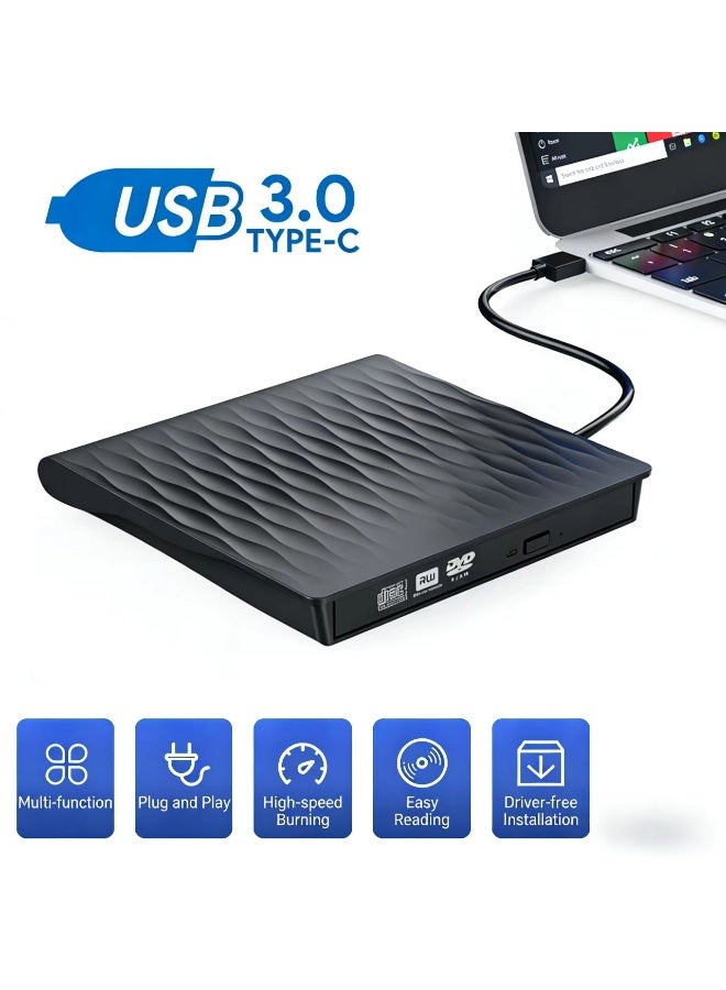 محرك أقراص DVD خارجي USB C، محول USB من النوع C إلى محرك الأقراص الضوئية USB 3.0 Superdrive DVD CD+/-RW ناسخ ناسخ متوافق مع أجهزة MacBook Air iMac Windows والكمبيوتر المحمول - Image 1