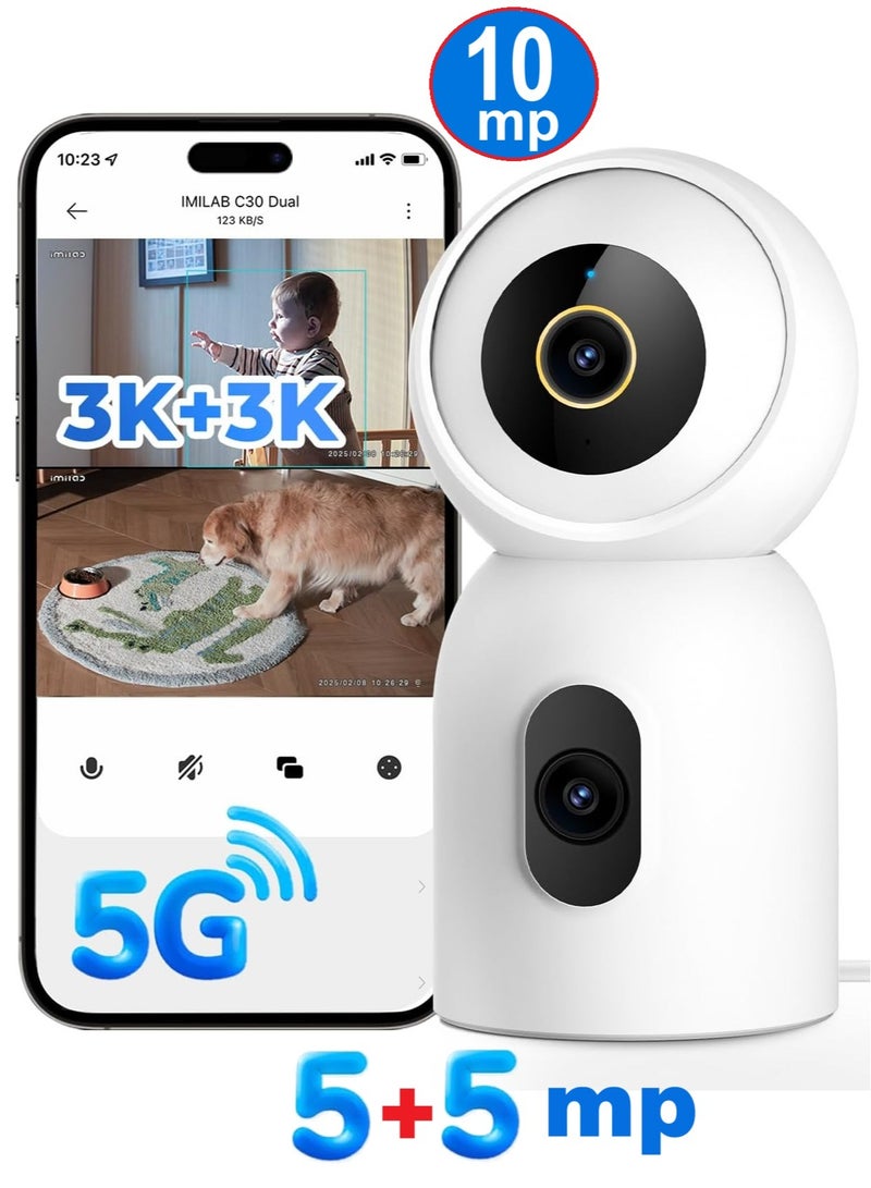IMILAB C30 Dual Security Camera Indoor, 3K+3K Lens Pet/Baby Monitor Camera, 360° Home/Room Cam for Bedroom, Cry/Smoke/Fire/Person Alerts, App Control, Plug-in 5G WiFi 6 Cam, Wall Mount, No Monthly Fee - Image 1