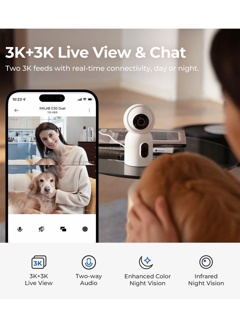 IMILAB C30 Dual Security Camera Indoor, 3K+3K Lens Pet/Baby Monitor Camera, 360° Home/Room Cam for Bedroom, Cry/Smoke/Fire/Person Alerts, App Control, Plug-in 5G WiFi 6 Cam, Wall Mount, No Monthly Fee - Image 3