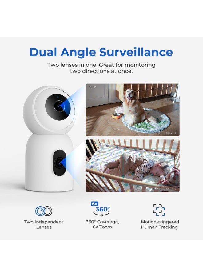 IMILAB C30 Dual Security Camera Indoor, 3K+3K Lens Pet/Baby Monitor Camera, 360° Home/Room Cam for Bedroom, Cry/Smoke/Fire/Person Alerts, App Control, Plug-in 5G WiFi 6 Cam, Wall Mount, No Monthly Fee - Image 4