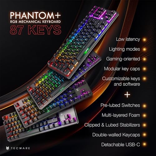 TECWARE Phantom+ 87 Key Mechanical Gaming Keyboard, RGB led, TKL 75% Keyboard, Thocky Sounding, Wraith Brown Switch - Image 2