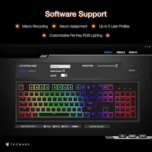 TECWARE Phantom+ 87 Key Mechanical Gaming Keyboard, RGB led, TKL 75% Keyboard, Thocky Sounding, Wraith Brown Switch - Image 5