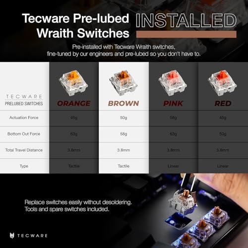 TECWARE Phantom+ 87 Key Mechanical Gaming Keyboard, RGB led, TKL 75% Keyboard, Thocky Sounding, Wraith Brown Switch - Image 3