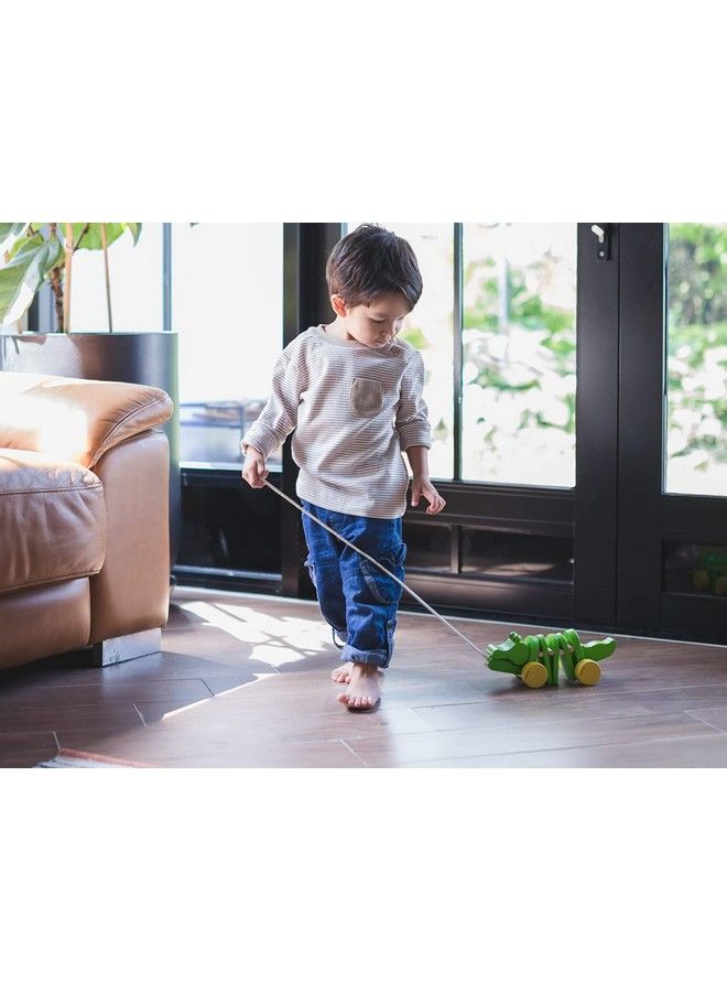 PlanToys Dancing Alligator Push & Pull Toy Sustainably Made From Rubberwood With 3 Organic Pigment Color Options And Makes Click Clack Sounds And Dancing Movements When Pulled (Natural) - Image 3