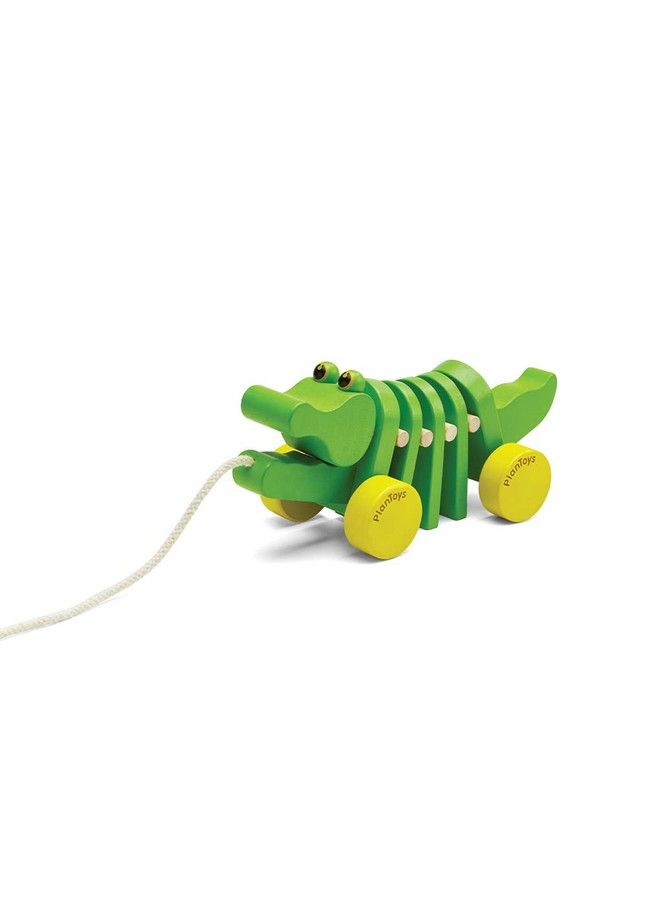 PlanToys Dancing Alligator Push & Pull Toy Sustainably Made From Rubberwood With 3 Organic Pigment Color Options And Makes Click Clack Sounds And Dancing Movements When Pulled (Natural) - Image 4