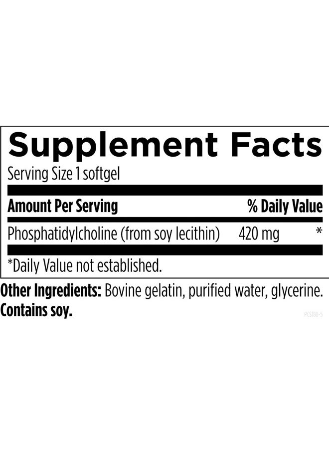 Phosphatidylcholine Softgels - Phosphatidyl Choline Supplement from Soy Lecithin to Support Liver + Brain Health (180 Softgels)