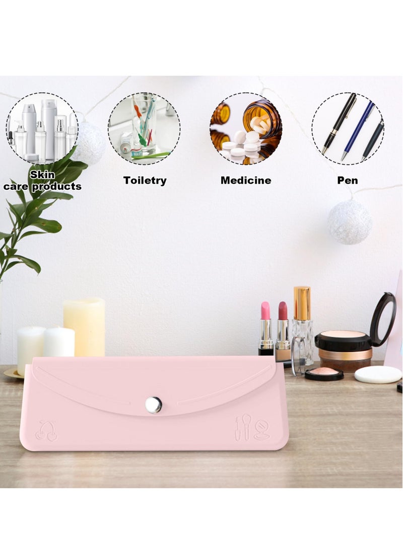 Excefore Travel Makeup Brush Holder, Silicone Makeup Brush Case Holder, Portable Make Up Brush Organizer Travel Case, Flip Cover Tools Organizer for Extra Size Brushes (Pink) - Image 5