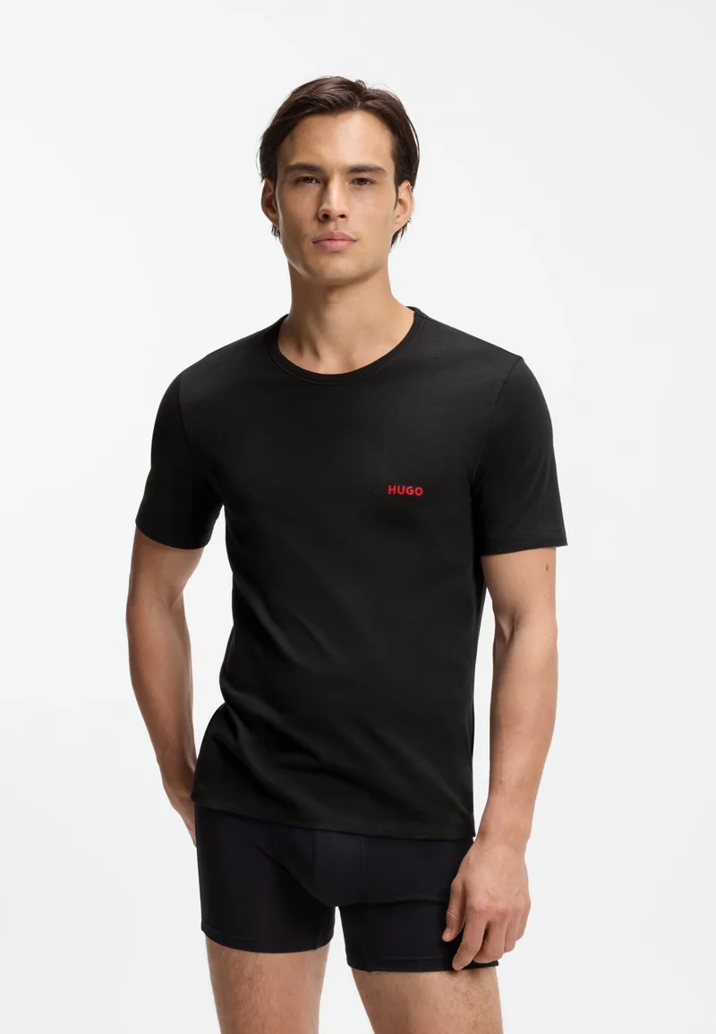 هوجو ثلاث قطع تي شيرت قطن بطبعة شعار