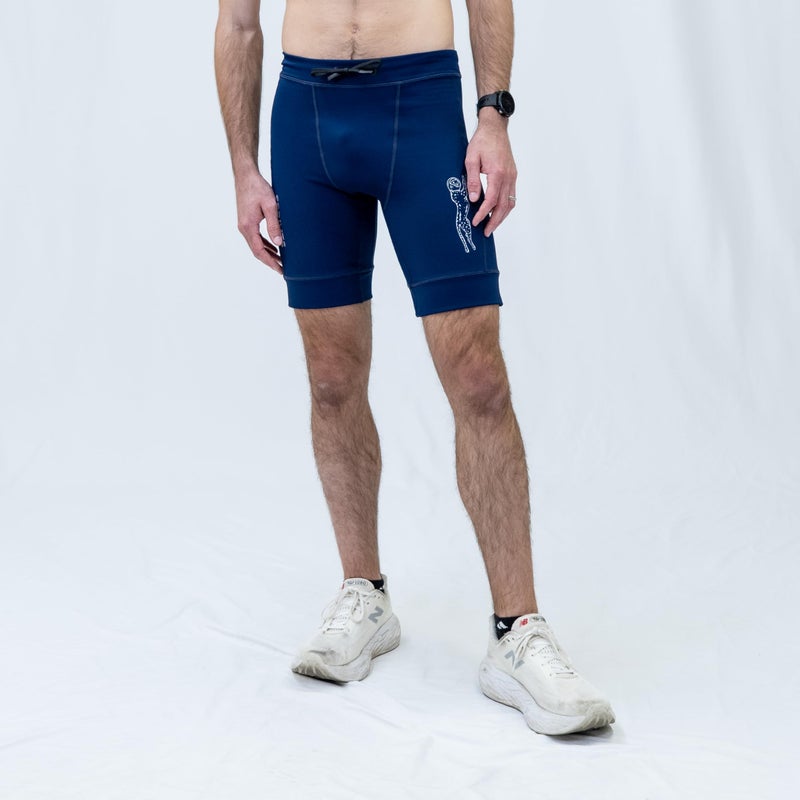 Sprints Mens Flexion 8" Compression Shorts with Pockets & Drawcord (US, Alpha, Medium, Regular, Regular, Stealth Navy) - Image 2