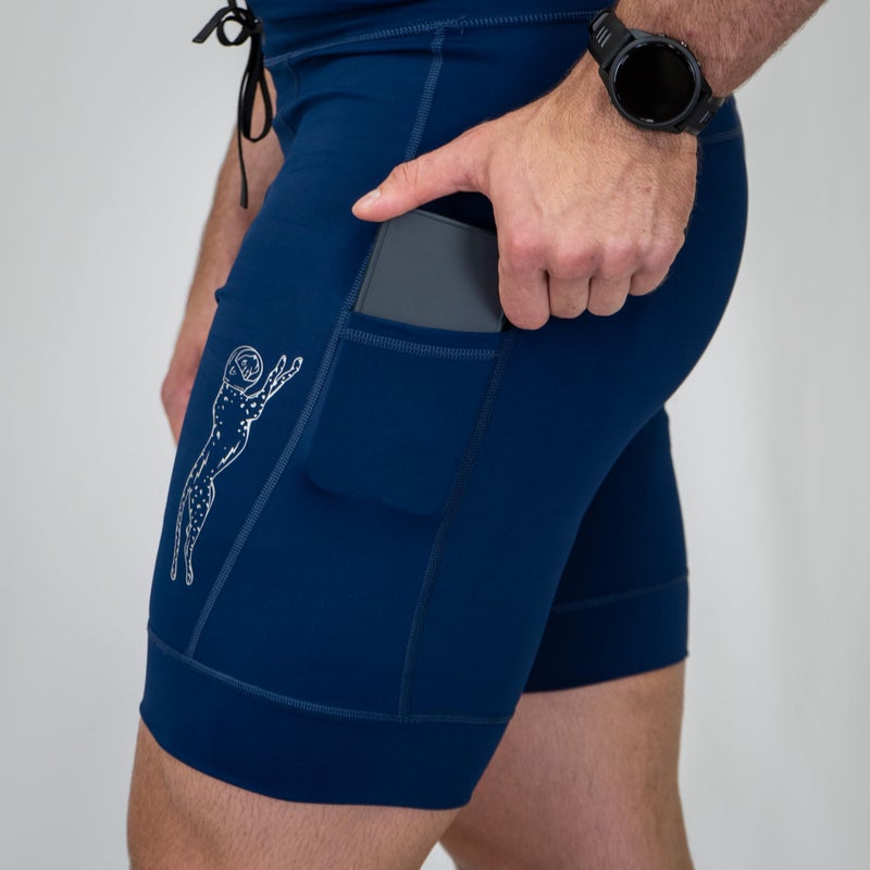 Sprints Mens Flexion 8" Compression Shorts with Pockets & Drawcord (US, Alpha, Medium, Regular, Regular, Stealth Navy) - Image 3