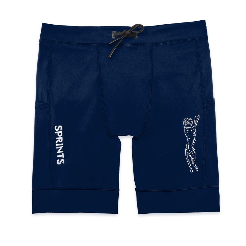 Sprints Mens Flexion 8" Compression Shorts with Pockets & Drawcord (US, Alpha, Medium, Regular, Regular, Stealth Navy) - Image 1