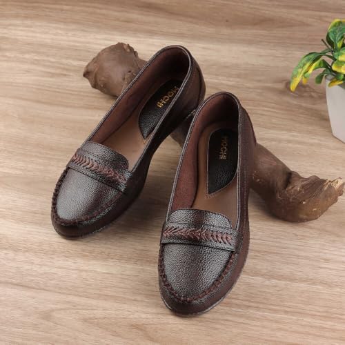 Mochi Women Brown Synthetic Leather Loafer Shoes UK/5 EU/38 (31-322) - Image 2