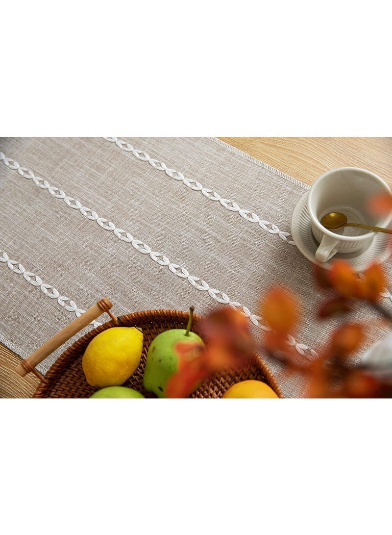 ChicAbode أرضية طاولة مصنوعة من القماش المنسوج بأسلوب الريف، قطعة أرضية طاولة مُنسجّة بأسلوب عتيقة، وقماش خشبي ناعم مع زخارف تشكيلية وحصائر لزينة طاولة الطعام في مطبخ حفل الزفاف - Image 2