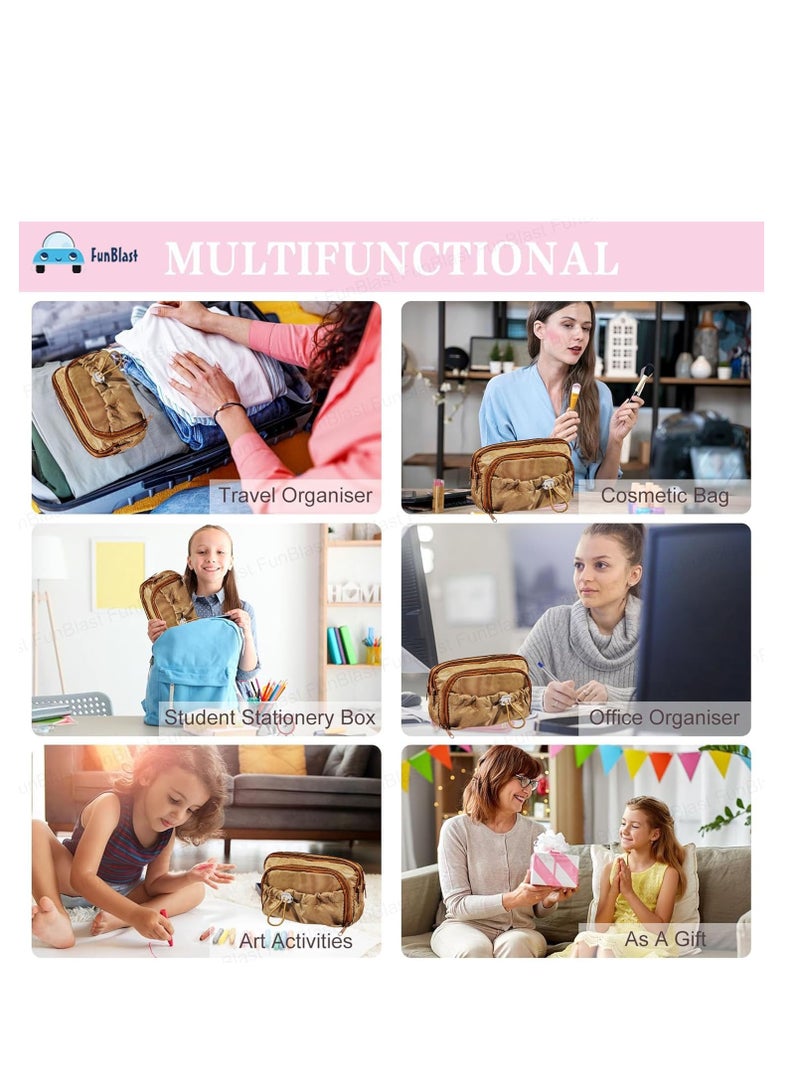 FunBlast Pencil Pouch for Girls – Multiple Compartment Zipper Pouch with Drawstring Pocket, Aesthetic Pouch for Girls, Kawaii Pencil Case, Cute Pouches for Girls - Image 3