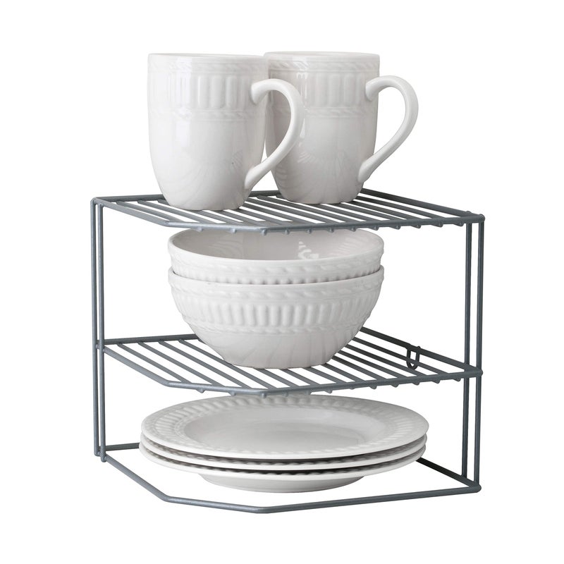 Kitchen Details Corner Shelf Organizer  Cabinet  Countertop Storage  Plates  Cups  Bowls  Grey