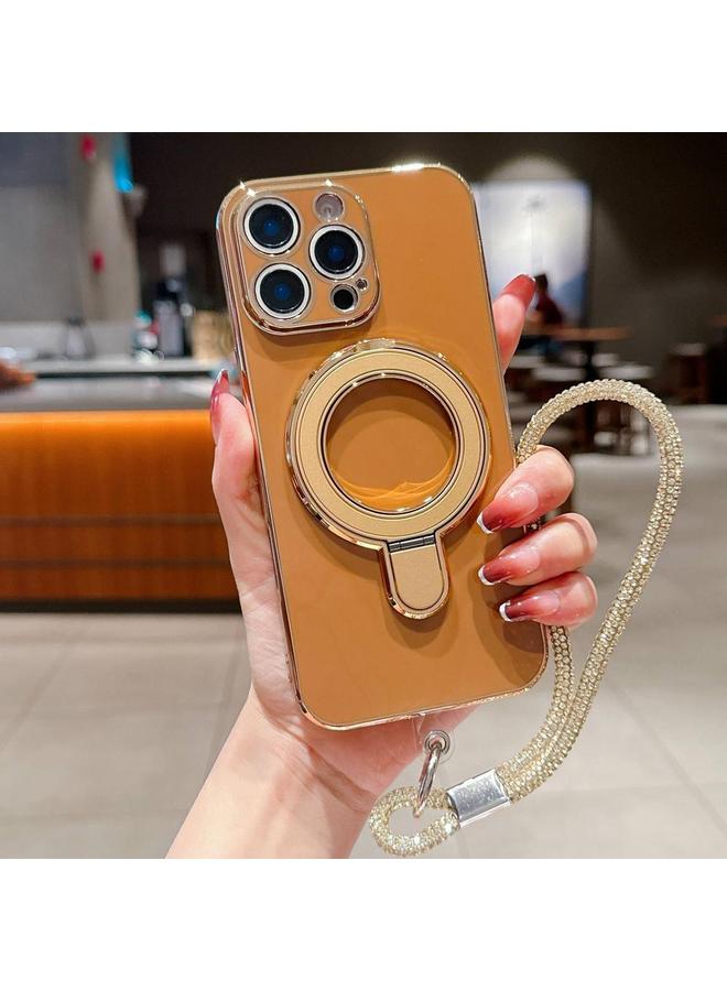 اس-توب جراب لهاتف iPhone 12 Pro بلون سادة مع حامل معدني مطلي بالكهرباء مع حبل - Image 1