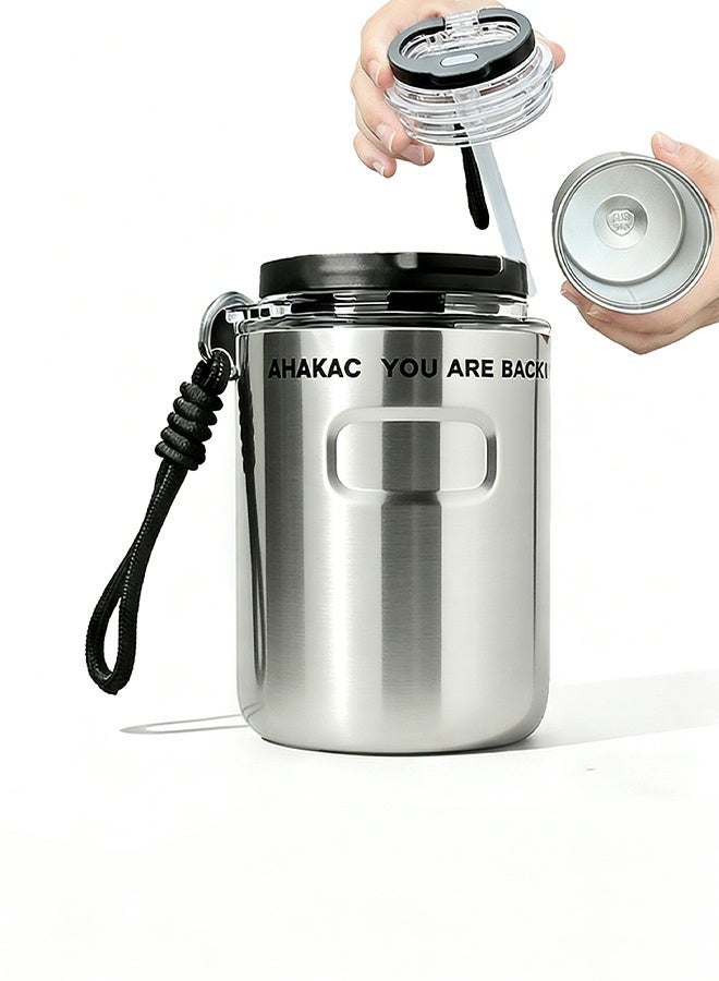 AHAKAC 316 Stainless Steel Pocket Coffee Mug – Mini Portable Vacuum Insulated Cup with Straw & Lid, Leakproof Travel Mug for Hot & Cold Drinks (350ML) - Image 1