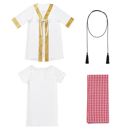 Boys Muslim Thobe Infant Toddlers Baby Boys Muslim Newborn Eid Outfits Kaftan Abaya and Head Scarf Shemagh Keffiyeh Arabic Dubai Outfits Ramadan Robe White 612 Months