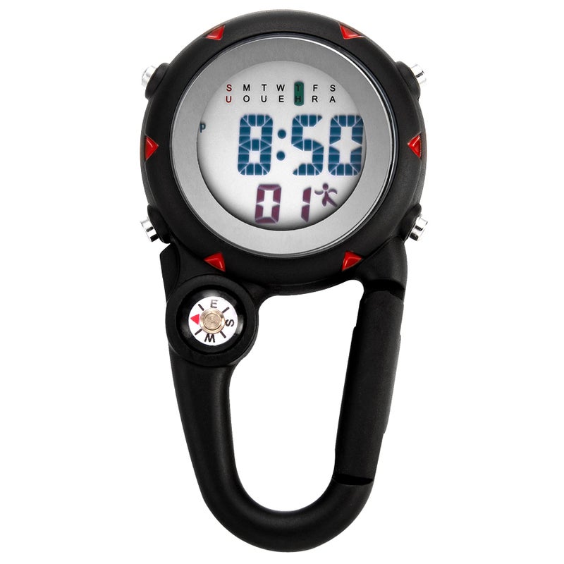 JewelryWe Men Women Digital Clip Watch Mini Microlight Backpack Buckle Belt fob Watches for Rock Climbing Doctors Nurses Chefs - Image 1