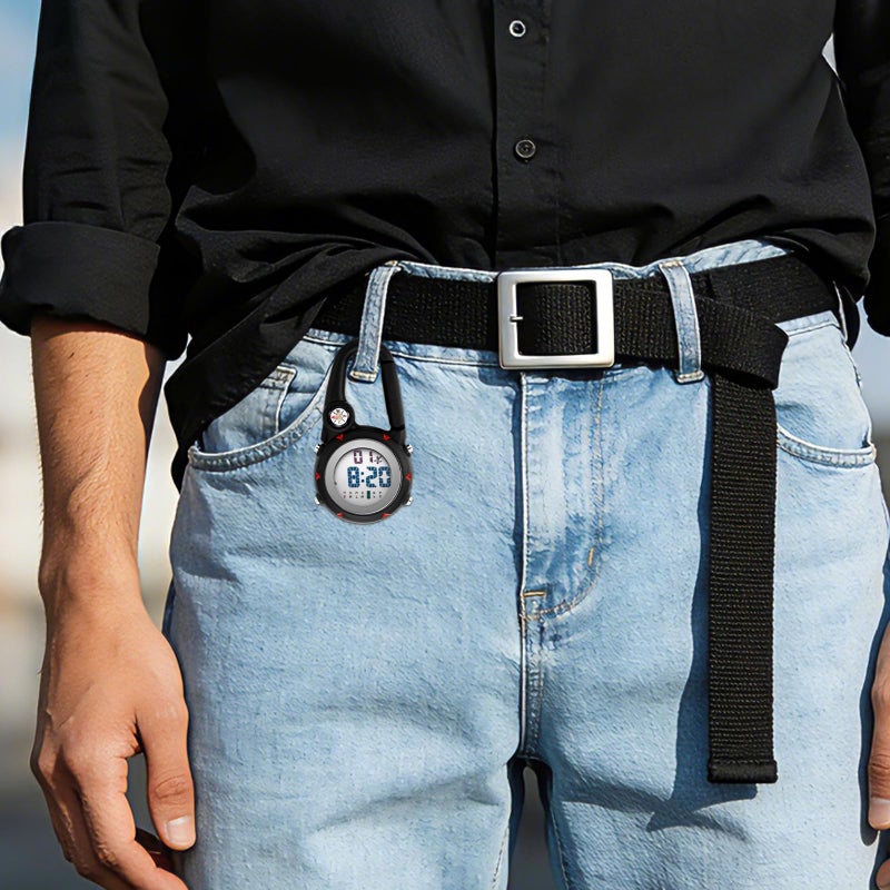 JewelryWe Men Women Digital Clip Watch Mini Microlight Backpack Buckle Belt fob Watches for Rock Climbing Doctors Nurses Chefs - Image 2