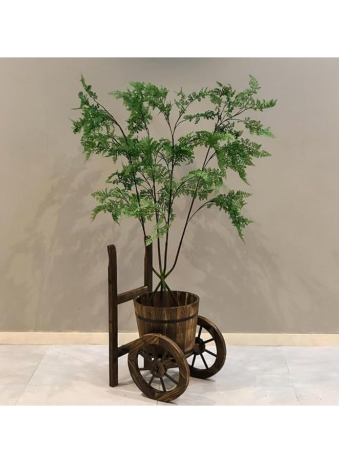 LINGWEI Rustic Wooden Planter with Two Wheels Decorative Flower Pot Trolley for Indoor and Outdoor Gardening Vintage Wooden Flower Bucket for Patio Lawn and Backyard Garden Decoration - Image 2