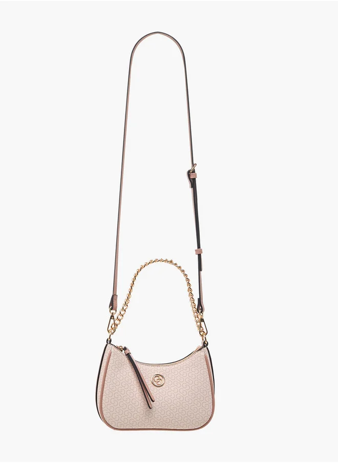 سيليست Monogram Print Cross Body Bag with Zip Closure and Detachable Strap