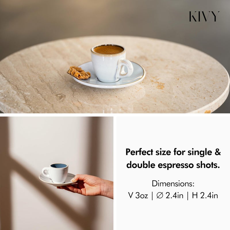 KIVY 3 oz Espresso cups set of 4 - Thick walled stoneware espresso cup set - Italian style espresso cups and saucers - Expresso shots cup - Small coffee mugs and saucers - Blue - Image 4