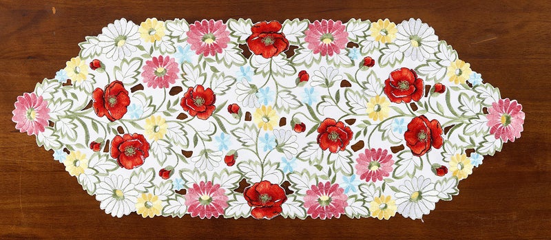 GRANDDECO Spring Flower Table Runner Embroidered Flowery Table Placemats Floral Cutwork Table Doily Home Kitchen Dining Spring/Summer Tabletop Decoration Red (Runner 13""?36""  Floral Table Runner Red) - Image 5