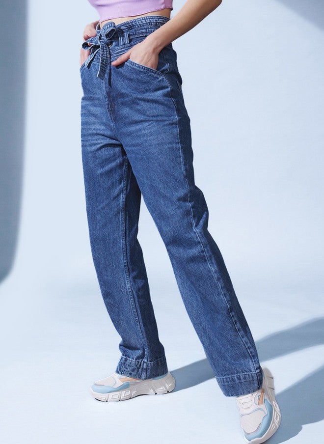 STREET 9 High-Rise Blue Straight Fit Jeans for Women - Image 2