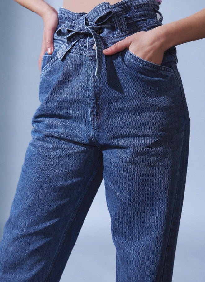 STREET 9 High-Rise Blue Straight Fit Jeans for Women - Image 5