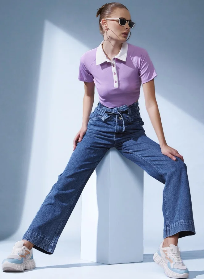 STREET 9 High-Rise Blue Straight Fit Jeans for Women