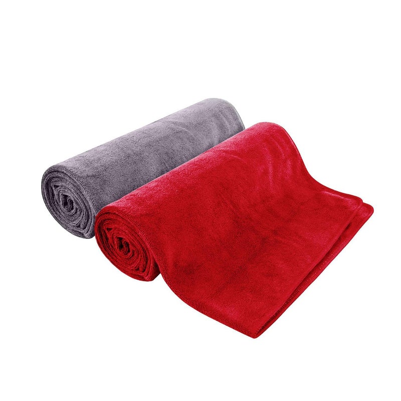 MAXOSHINE Microfiber Hand Towel Lint Free Napkins for Kitchen Wash Basin Gym Quick Dry and Soft Face Towel for Women and Men 40 x 60 cm (Red/Grey Pack of 2) - Image 1