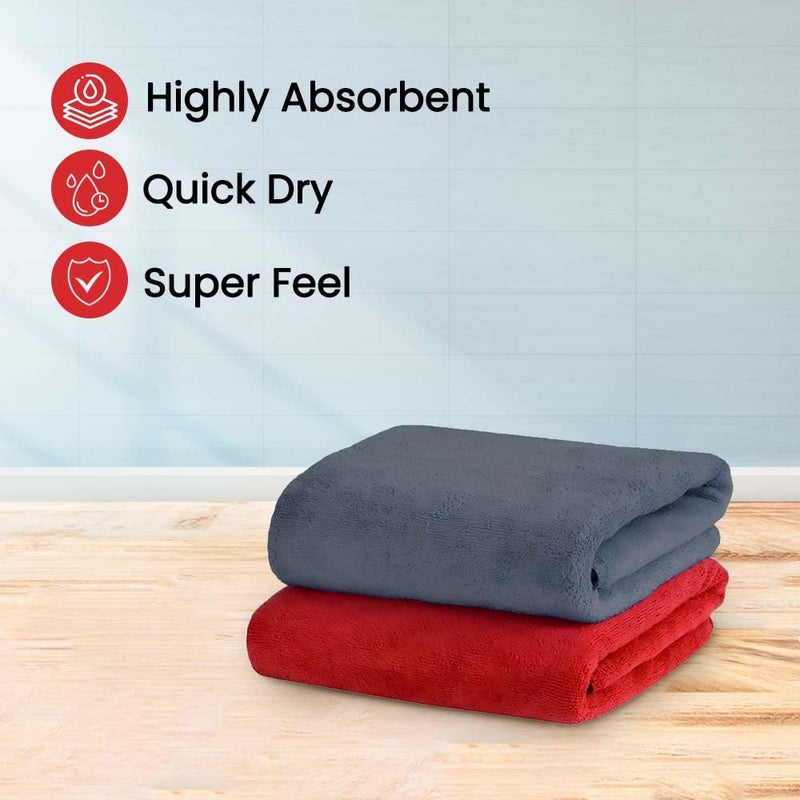 MAXOSHINE Microfiber Hand Towel Lint Free Napkins for Kitchen Wash Basin Gym Quick Dry and Soft Face Towel for Women and Men 40 x 60 cm (Red/Grey Pack of 2) - Image 2