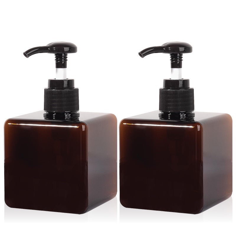 JiatuA Pump Bottle  Refillable Plastic Empty Lotion Soap Dispenser Liquid Container For Bathroom Shampoo And Body Wash  8.5Oz/250Ml Amber 2 Pack - Image 1
