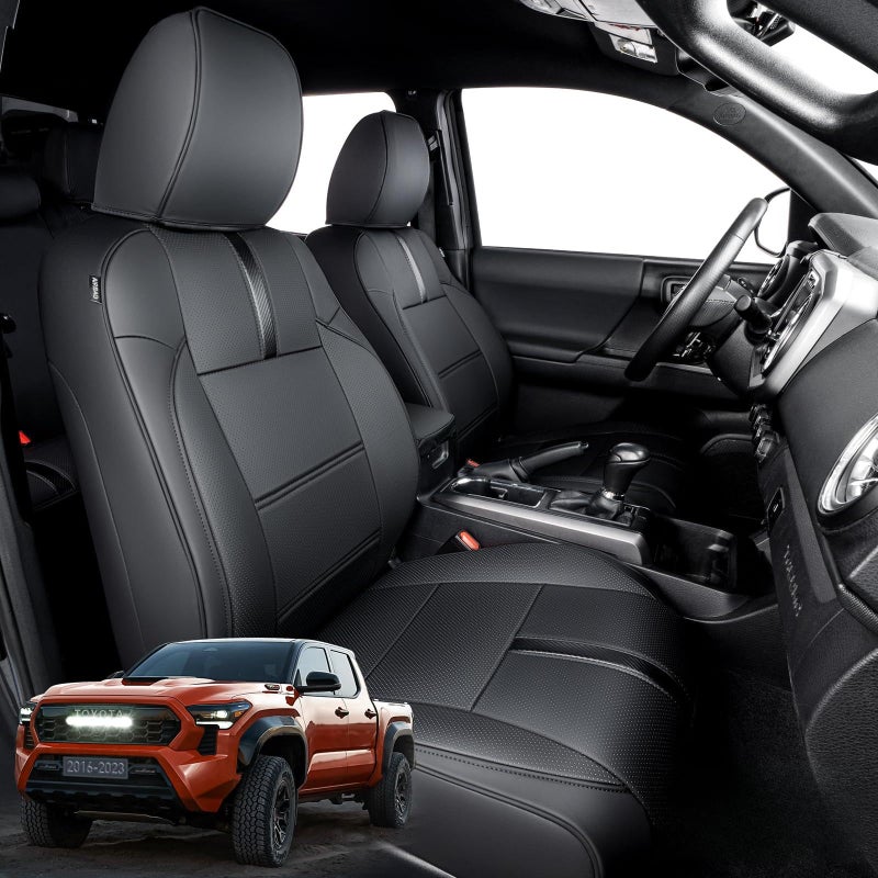 DrCarNow for Toyota Tacoma Seat Covers 20162023 Leather Seat Covers for Trucks Crew Cab Double Cab Waterproof Car Interior Protector for Gen3 3rd Gen Tacoma Accessories 20162023 Full Set Black